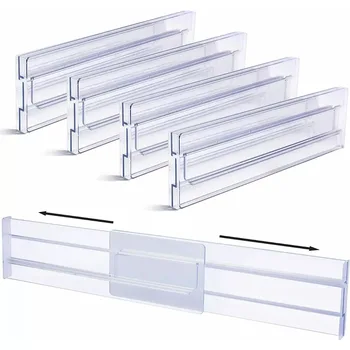 Drawer Dividers Organizers 4 Pack, Adjustable 8cm High Expandable from 27.5-52cm Kitchen Drawer Organizer, Clear Plastic