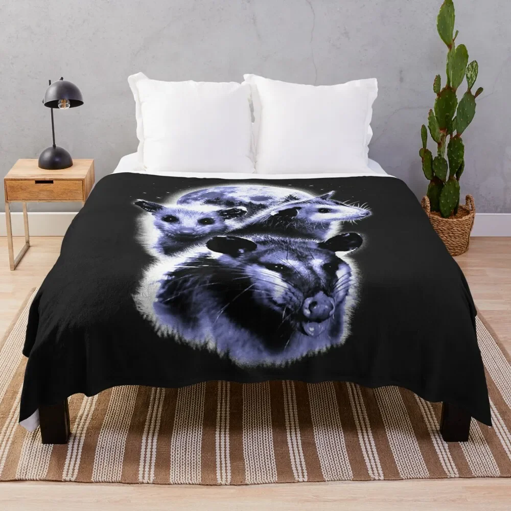 Three Opposum Moon With 3 Possums And Dead Moon Throw Blanket Furry Custom Luxury Brand Luxury Designer Blankets