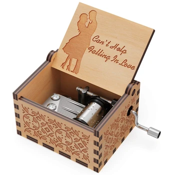 Caixa de música manual de madeira, gravura vintage, não pode deixar de se apaixonar, presente do dia dos namorados, presentes de aniversário