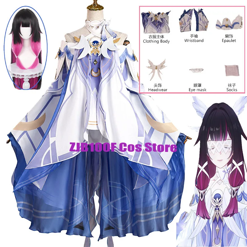 

Игра Genshin Impact Columbina Косплей Костюм Женское Белое Платье Damselette Парик Песня Велкин Луны Косплей Наряд для Женщин