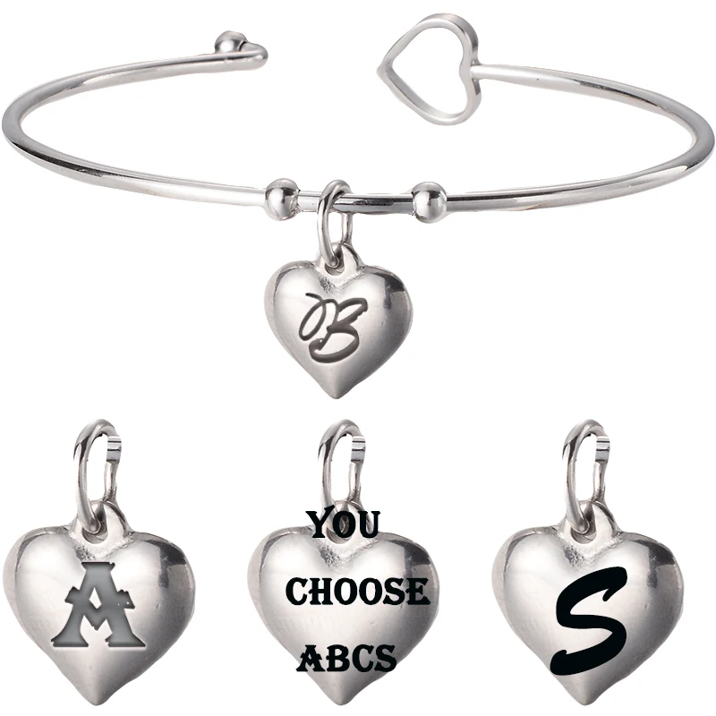 

Custom Engraved Charm Bracelets Stainless Steel Heart 26 Letters Alphabet Bracelet for Women Girls Kids Gifts present stretch