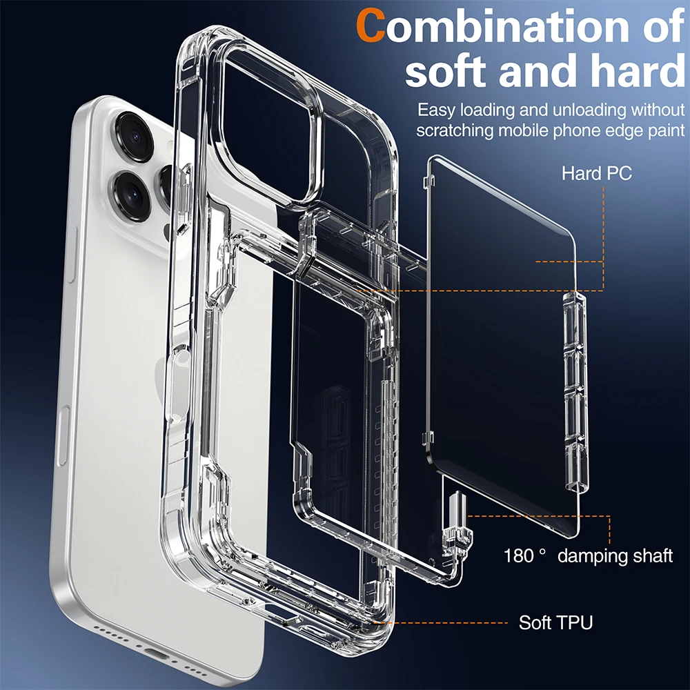 4 cards holder stand clear armor phone case for iPhone 16 15 14 13 12 11 Pro Max full camera shockproof bracket hard back cover