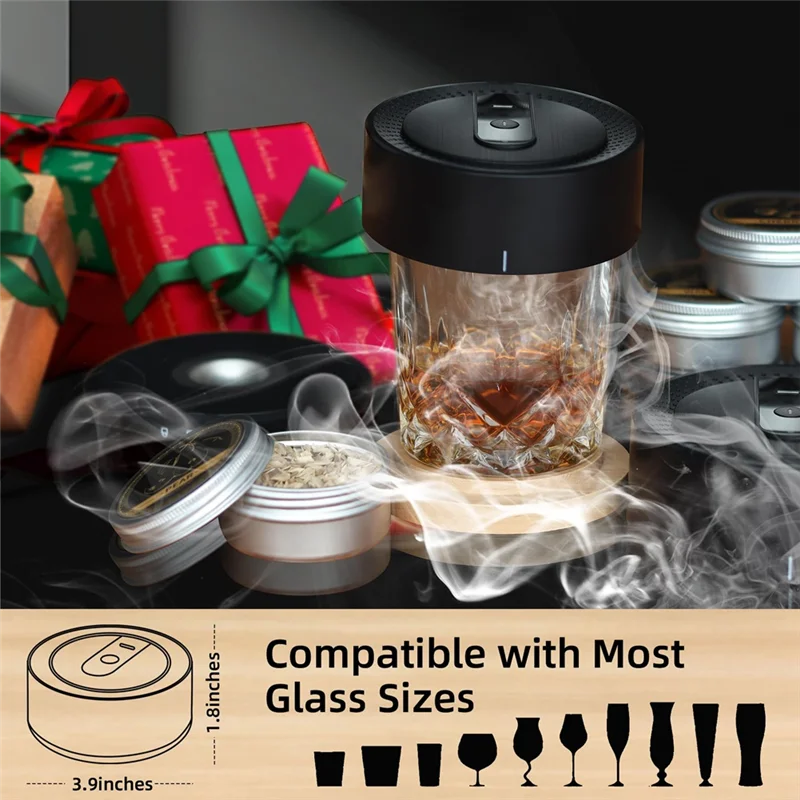 

AT63-Electric Whiskey Cocktail Smoker Kit Featuring 6 Wood Chips, Rechargeable Built-In Lighter, Ideal Gift For Men, Dad, Husban