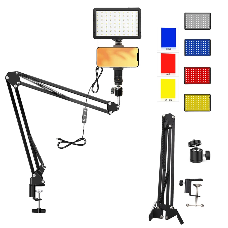 LED Selfie Video luce telefono Stand con braccio pieghevole dimmerabile treppiede fotografia riempire foto Studio illuminazione pannello lampada per Vlog
