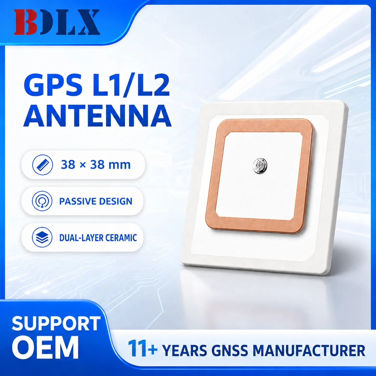 38×38mm GPS L1 L2 Dual-Band Passive Stacked Ceramic Patch Antenna for GNSS RTK Receiver OEM for UAV Robot Embedded Navigation