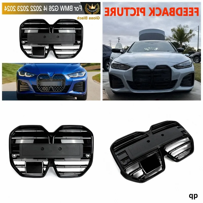 For BMW G26 4 Series i4 Racing Grille Gran Coupe eDrive35 40 M50 2022 2023 2024 Glossy Black Front Bumper Upper Air Inlet Grills