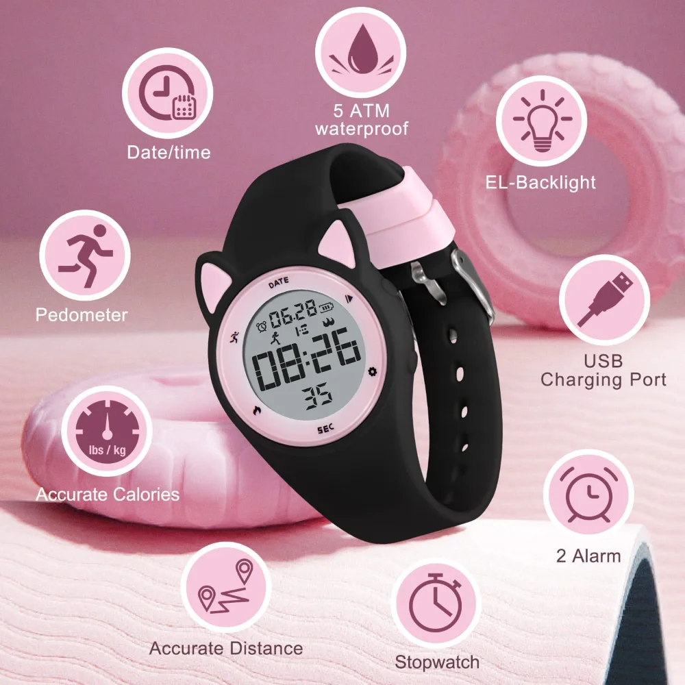 Montre numérique pour enfants, pour garçons et filles, étanche, moniteur d'activité physique, réveil, chronomètre, bracelet en Silicone de qualité alimentaire