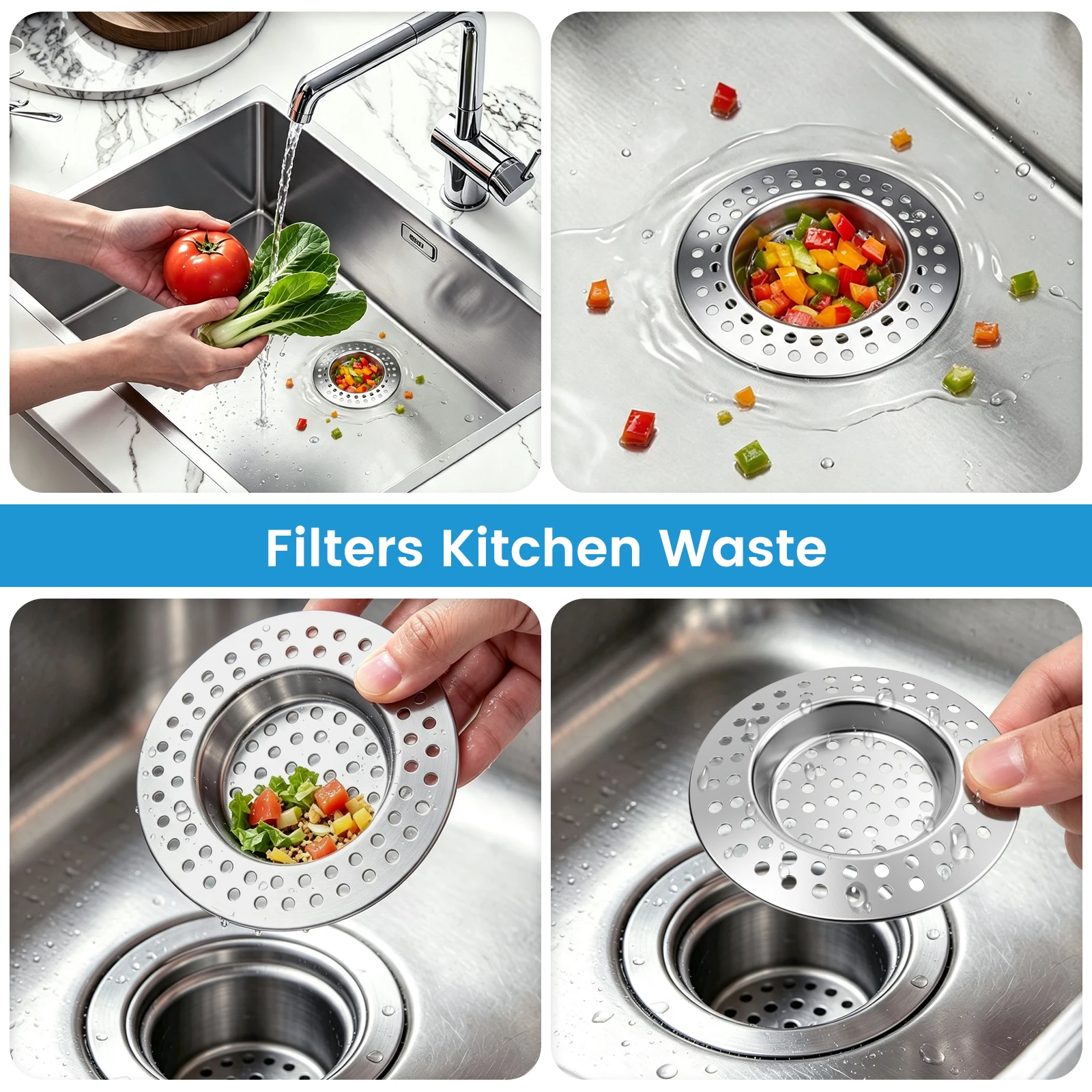Küchenspülbecken-Abflussfilter, abnehmbarer Lebensmittel-Auffangbehälter, Spülbecken-Sieb-Stopper-Kombination, Pop-up-Spülbeckenfilter, eingebetteter Filterkorb – Detail 6