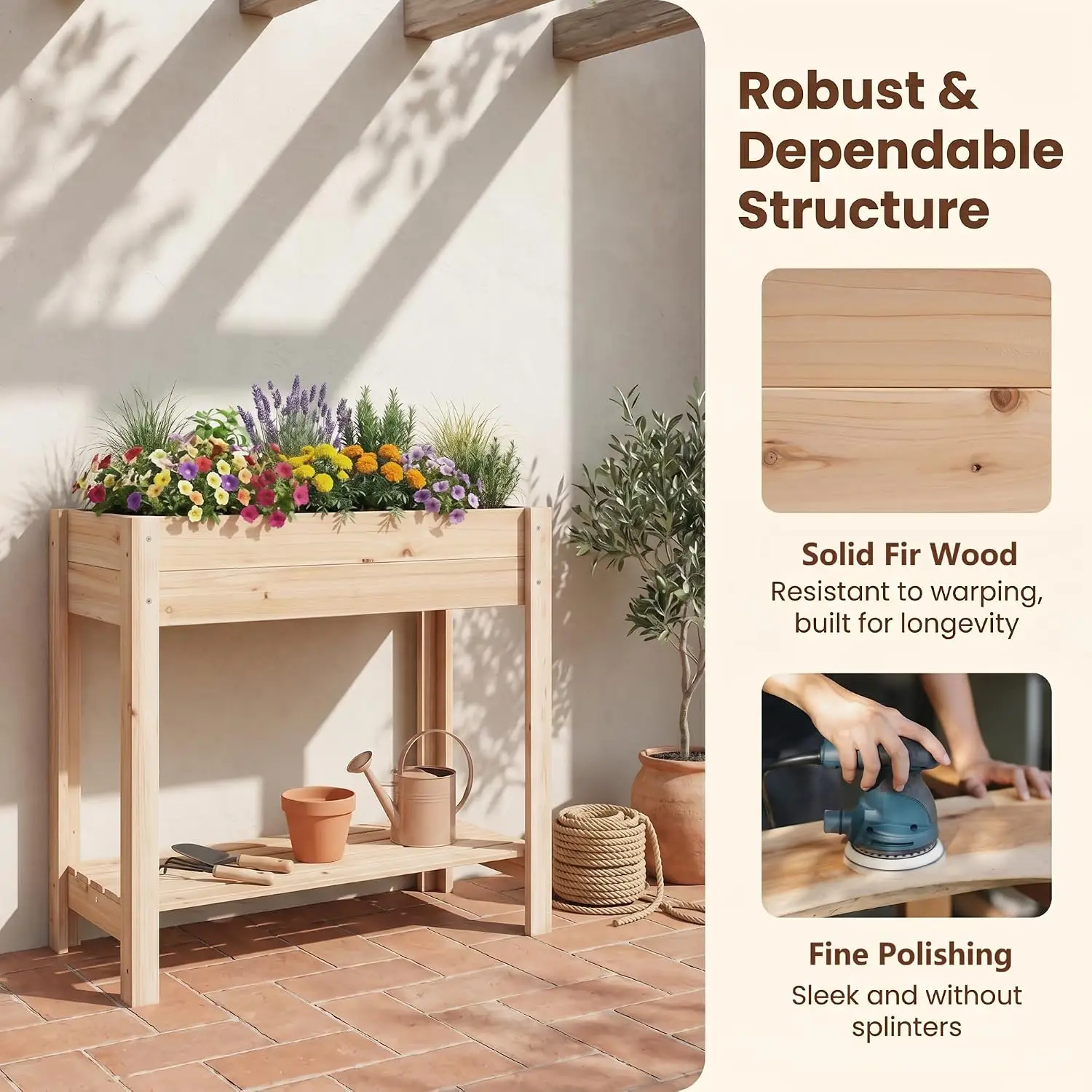 Elevated Wood Planter Box Legs Liner Storage Shelf Raised Garden Bed Outdoor Backyard Patio Lawn Vegetable Flower Herb Grow Plan