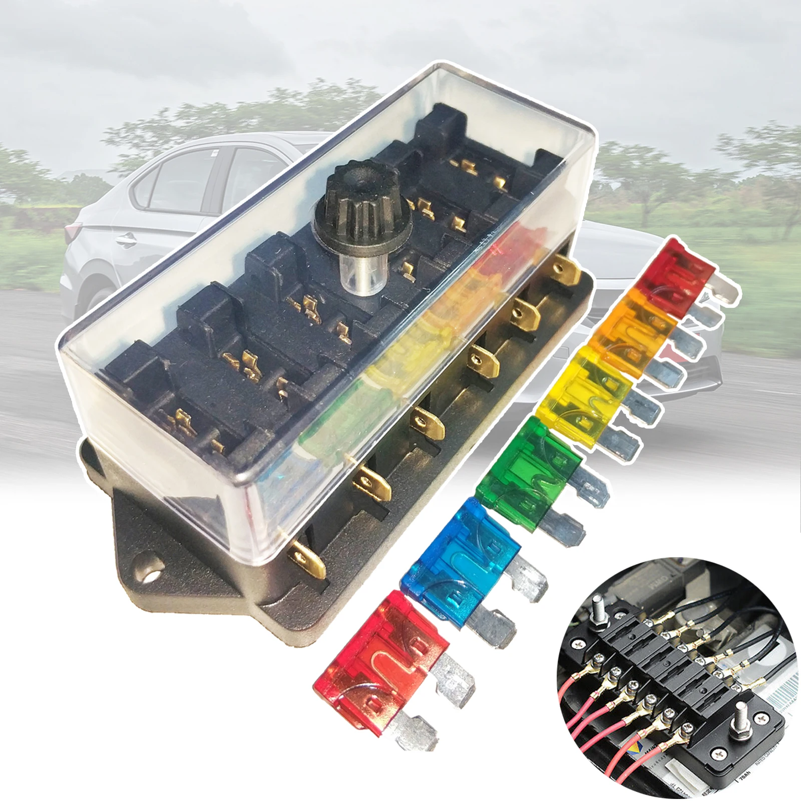 6-Wege 12V-32V ATC ATO Flachsicherungshalter Stromblock Universal für Wohnmobil Anhänger Wohnwagen Motorhome Boot mit 6 Stück 3A-30A Sicherungen