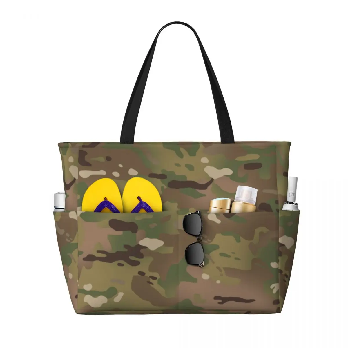 Custom Camouflage Pattern Beach Tote Bag for Women Camo Large Compartment Beach Gym Travel Bags