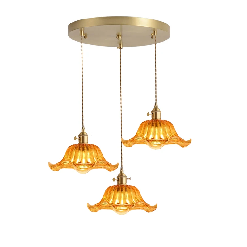 Suspension Light Amber Glass Chandelier E27 Restaurant Stripe Pendant Light For Dining Room Kitchen Cafe Bedside Hanging Lamp