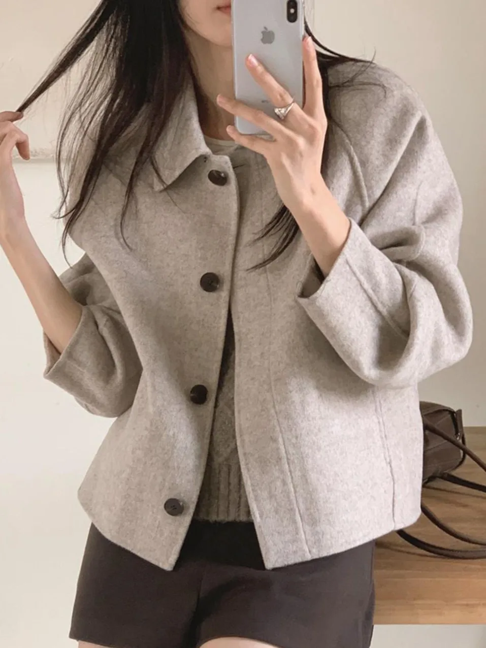 

Шикарное зимнее шерстяное пальто с широкими лацканами, простое однотонное свободное универсальное женское модное пальто на одной пуговице