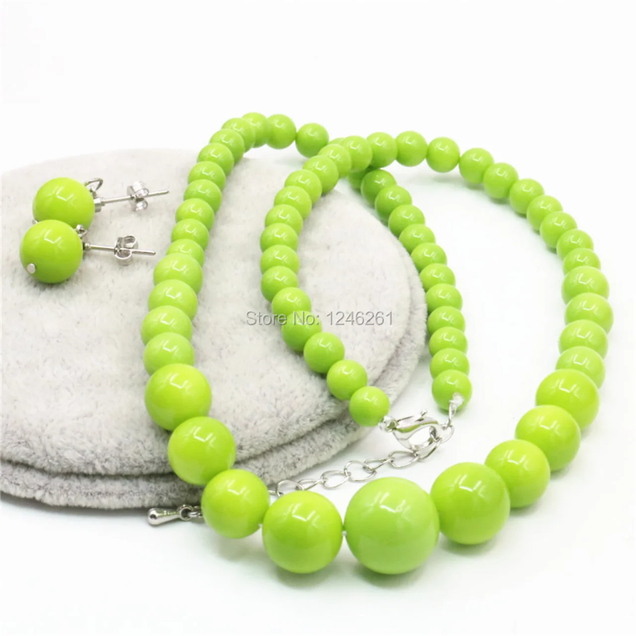 6-14mm Accessories Green Glass Lucky Beads Tower Necklace Chain Earbob Earrings Sets Women Girls Christmas Gifts Jewelry Making