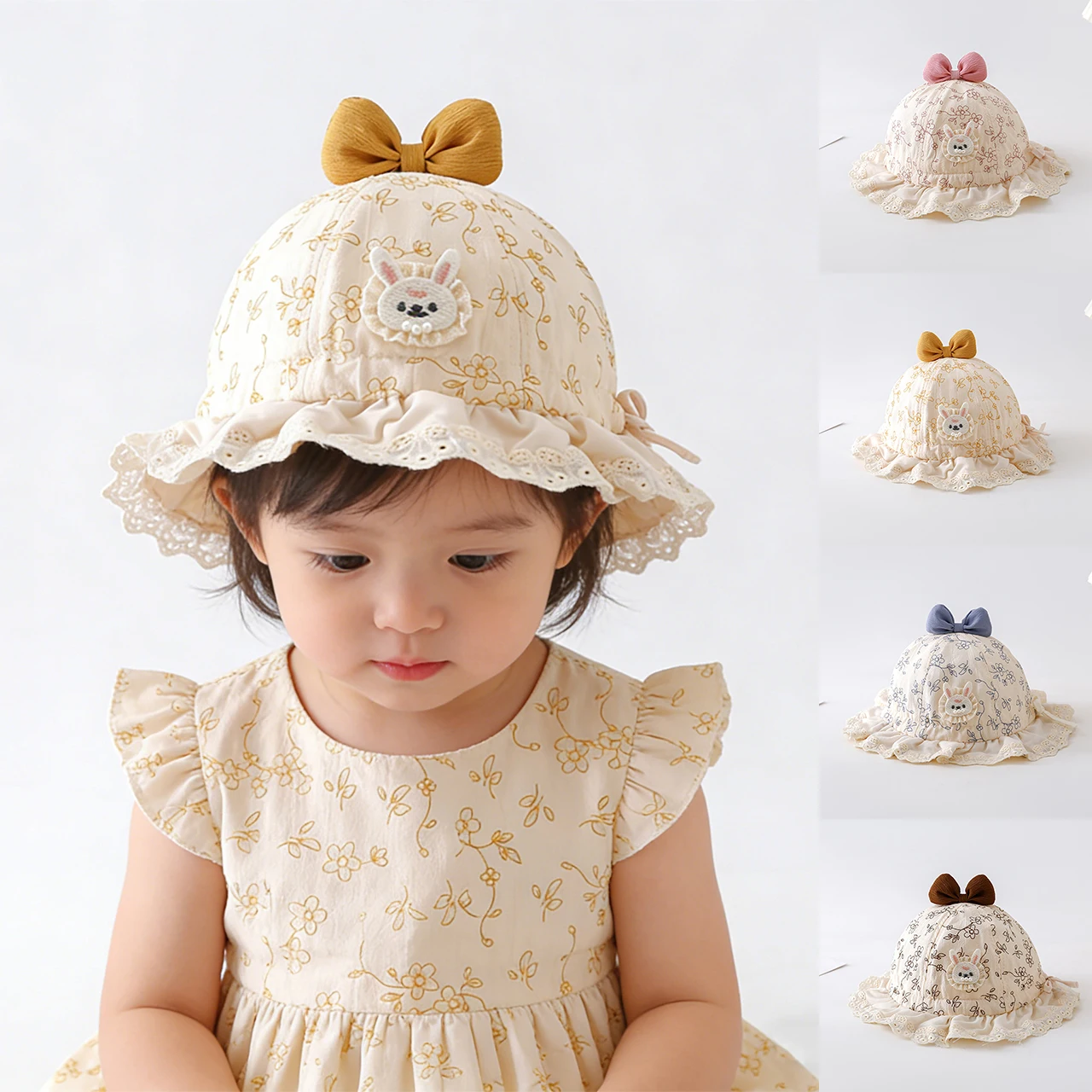 

Lace Ruffle Fisherman Hat Baby Girl Sun Hats Spring Summer Children Large Brim Sunshade Basin Cap Sweet Bow Kids Bucket Caps