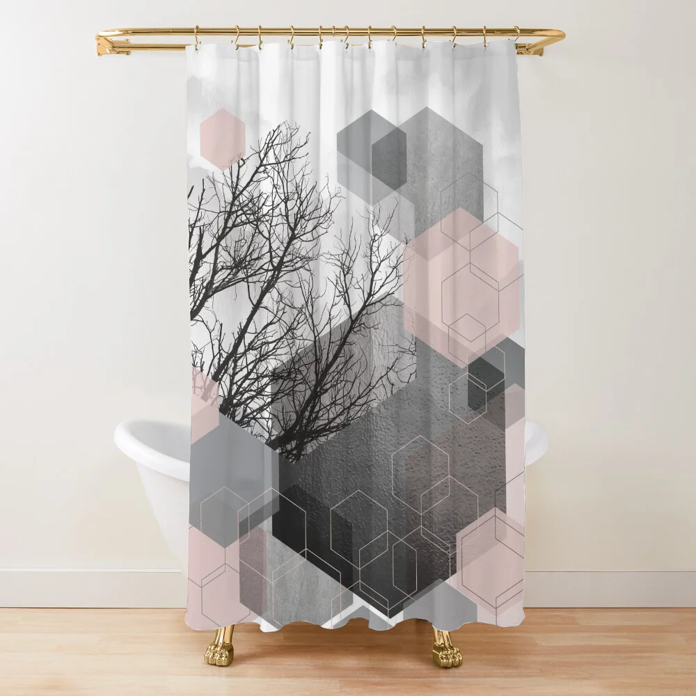 Geometric Curtain Bathroom Shower Curtains Accessories Bath Waterproof Fabric Set the Anti-mold Opaque Washable Products Home