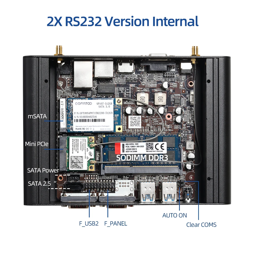 Промышленный мини-ПК Процессоры Intel 4-го 5-го 2 последовательных порта RS232 RS485 2x Gigabit Ethernet 1x Расширение Mini-PCIe Windows7/10 Linux