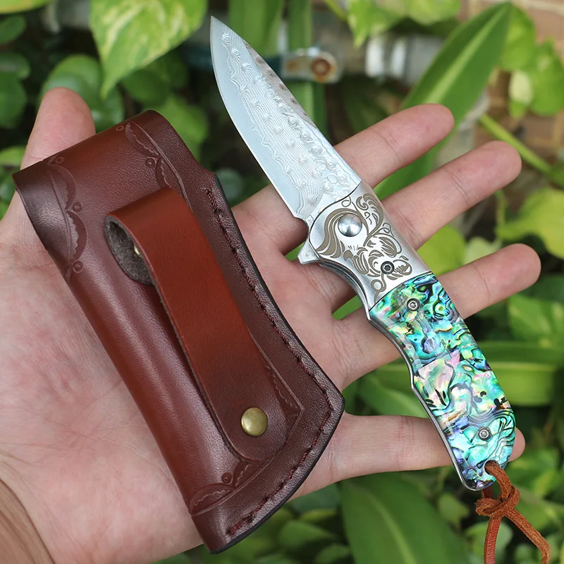 

Free shipping high-end Damascus steel blade two types of handles outdoor Camping for survival EDC tool folding knife