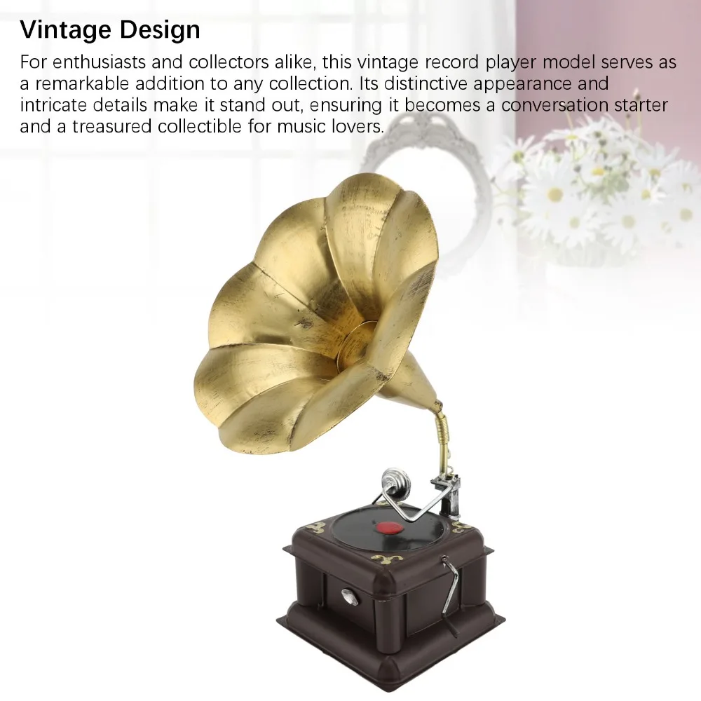 2pcs Iron Phonograph Model Bronze Nostalgic Gramophone Ornament Red Bronze Classical Gramophone Music Box Home Decor