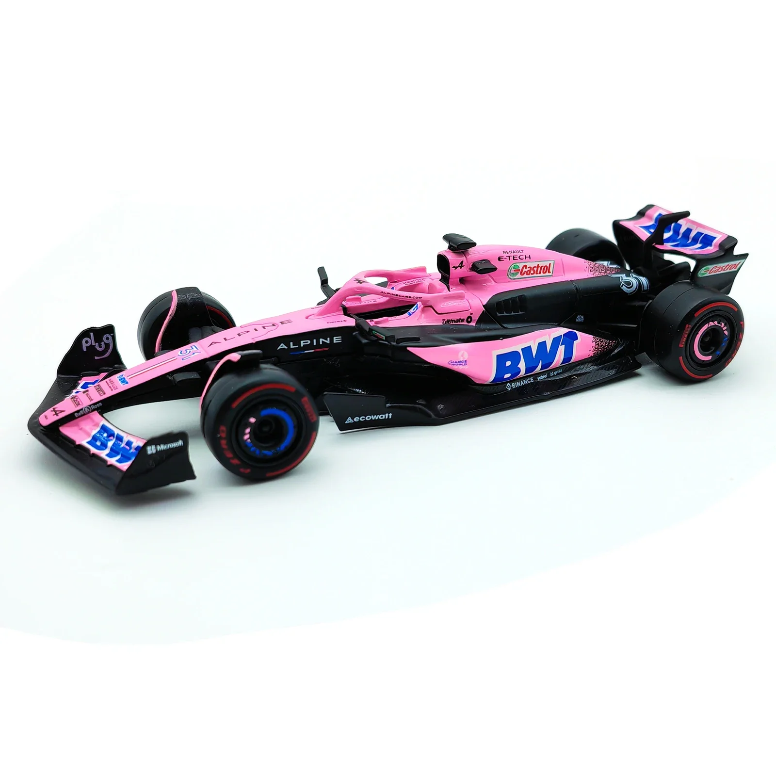 Bburago 1:43 BWT alpský F1 týmový 2023 A523 bahrajn #10 #31 pink/flat závodní formule auto statické simulace tlakově litý slitina modelka auto