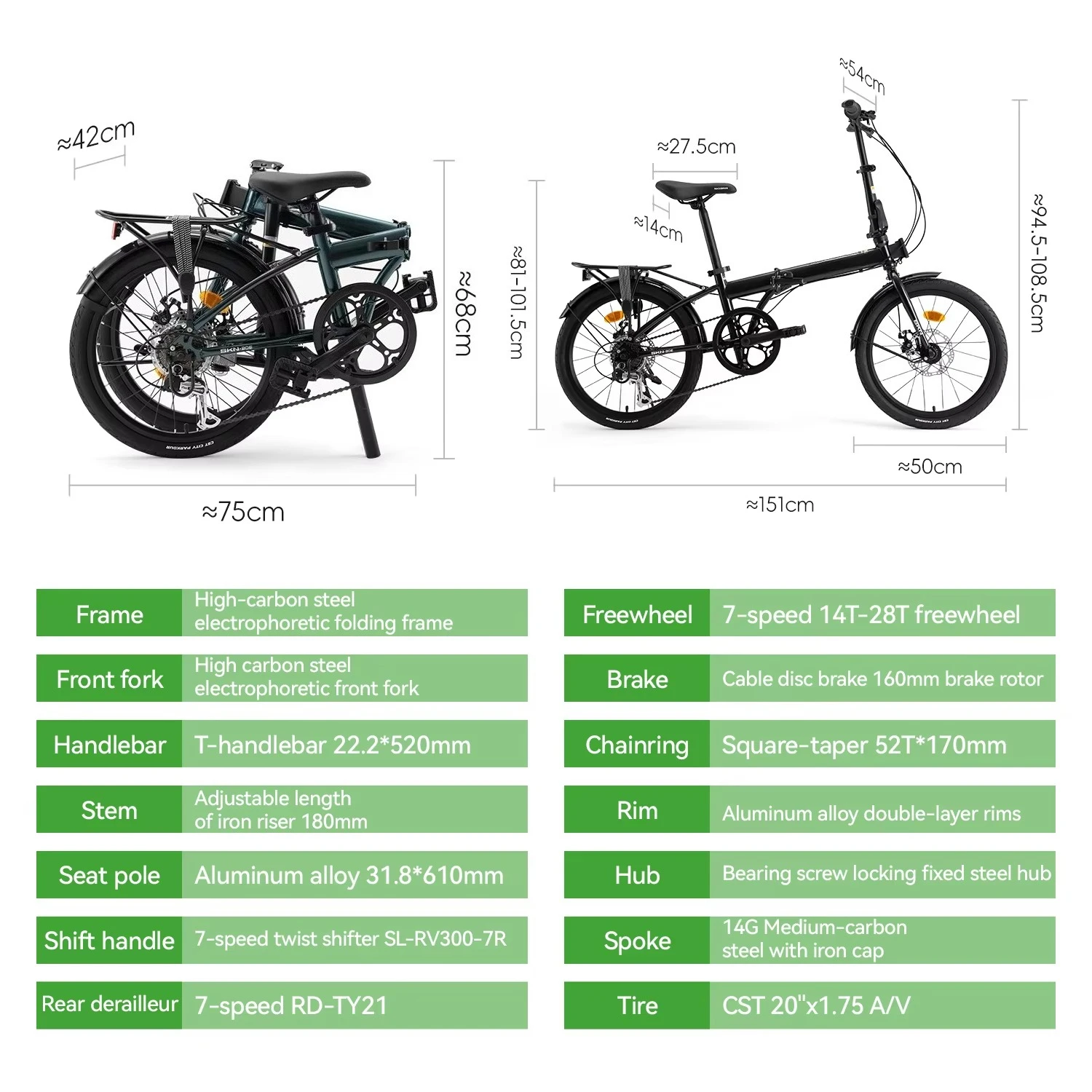 The portable 20-inch adult folding bike commuter 7-speed disc brake is suitable for students, men, and women