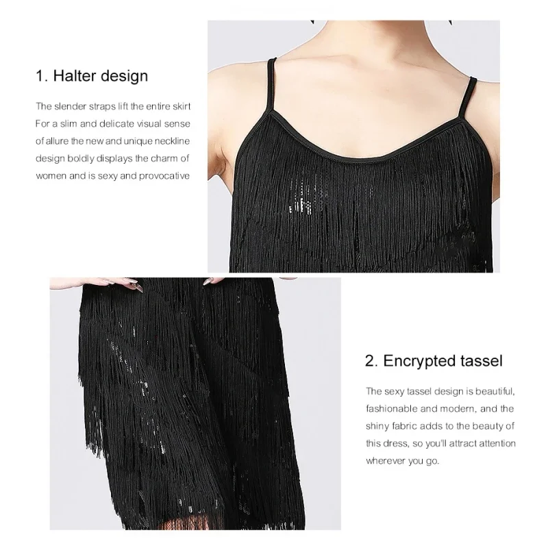 Women's Flapper Dress Sequin Tassel Latin Party Cocktail Dress Ballroom Dance Costume Vintage Fringe  Dress