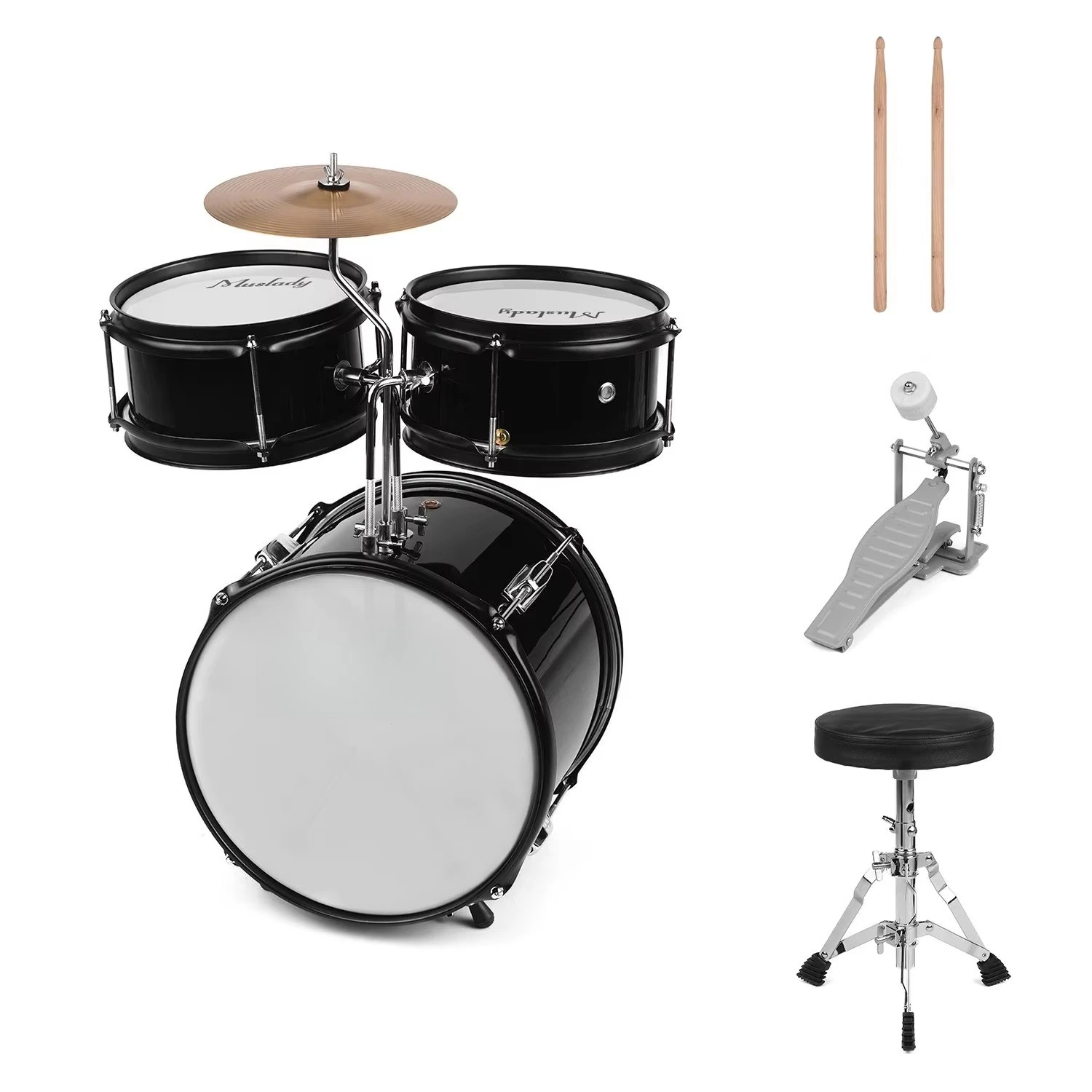 

Kids Children Junior Beginners 3-Piece Drum Set Drums Kit Percussion Musical Instrument with Cymbal Drumsticks Adjustable Stool