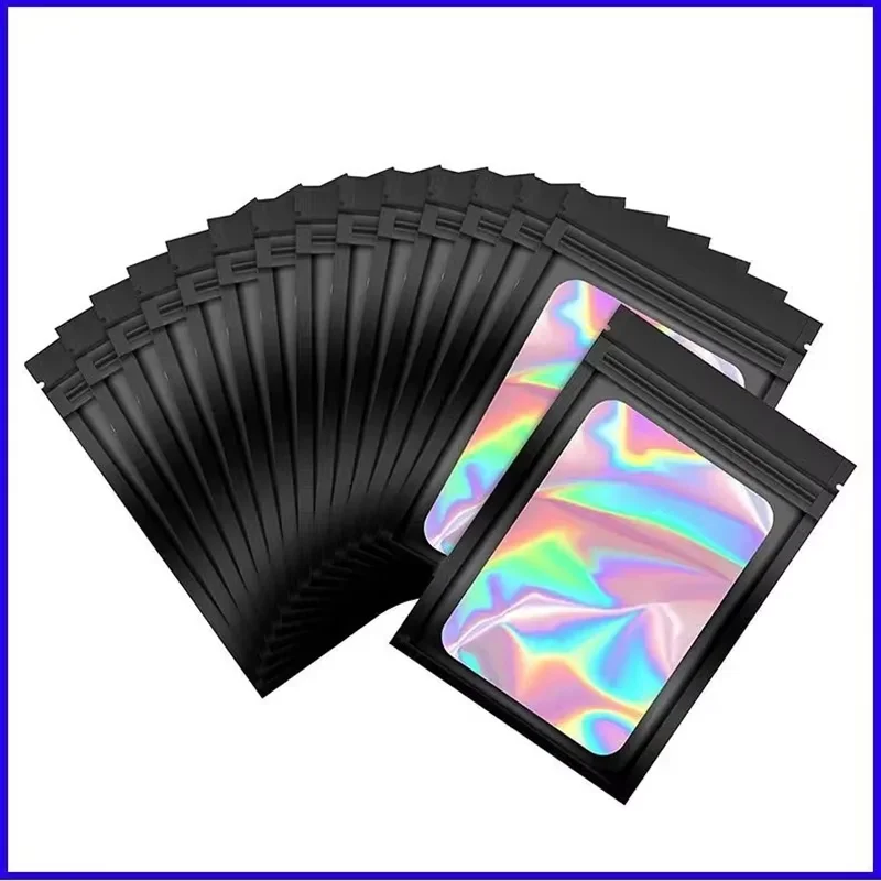50 Stück dicke, geruchsdichte Mylar-Beutel, holografische Laserfarbe, Kunststoff-Verpackungsbeutel, Schmuck-Einzelhandel, Aufbewahrungsbeutel, Geschenk-Druckverschlussbeutel