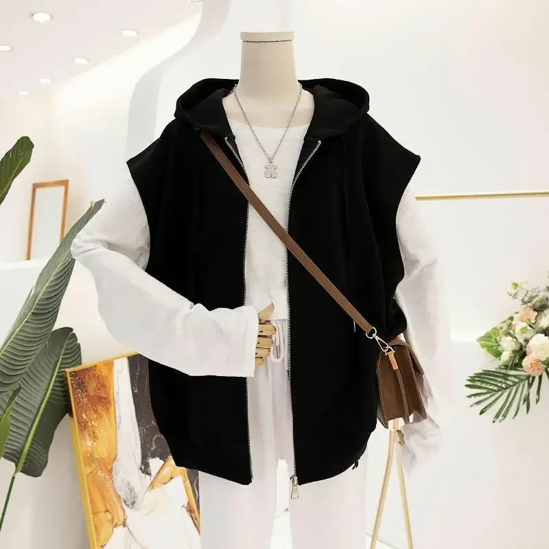 Basic Hooded Vests Women Cool Autumn Loose BF L-4XL Streetwear Harajuku Ulzzang All-match Unisex Sleeveless Overcoat Chic Trendy