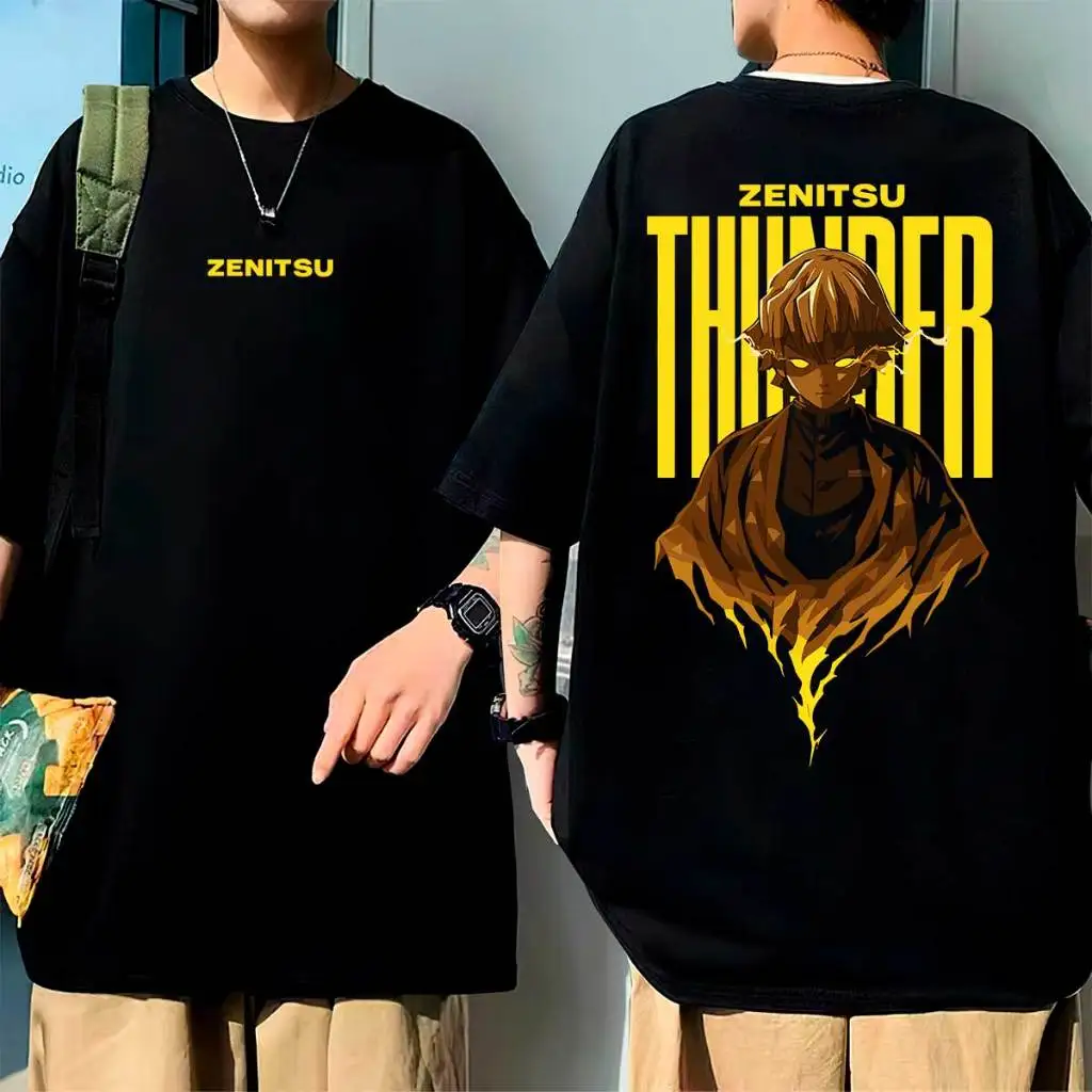 Demon Slayer Zenitsu Agatsuma Thunder Breathing T-Shirt Yellow Lightning Anime Graphic Tee Unisex Streetwear Shirt KNY Fan Gift