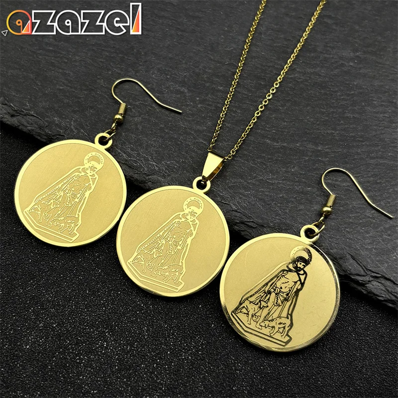 

Christian God Jesus Medal Pendant Necklace Earrings Set for Women Men Stainless Steel Gold Color Holy Pray Chain Amulet Jewelry