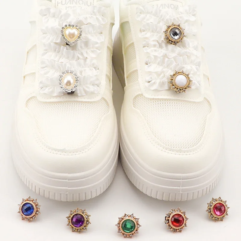 Girls Diamond Pearl Women Casual Shoes Decoration Flower Ornaments Bulk Rhinestones Gems Sneakers Shoestrings Buckle Accessories