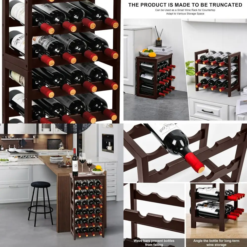 

6-Tier Bamboo Wine Rack - 24-Bottle Floor Standing Storage Shelf for Kitchen, Bar, Dining & Living Room, Brown