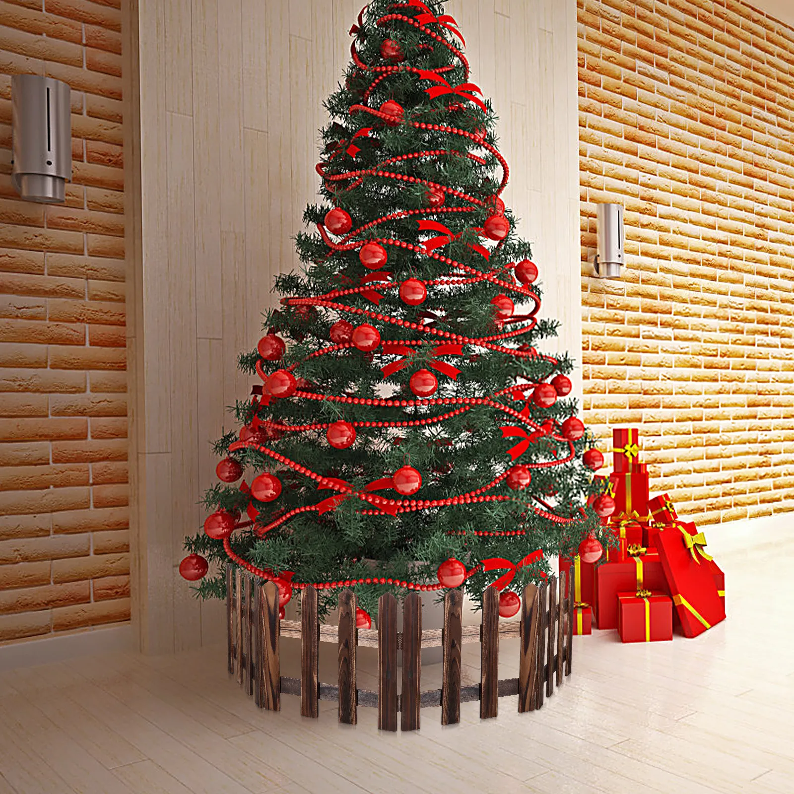Mini Wooden Picket Fence Carbonized Decorative Garden Home Courtyard Christmas Tree Fence Outdoor Xmas Party Decoration