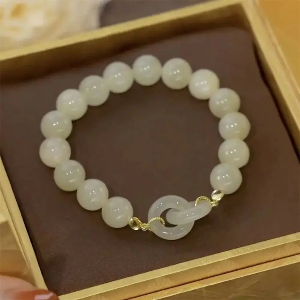 Heart Buckle Chalcedony Bead Bracelet New Fashion Gife Women Accessories Imitation Jade Fengshui Lucky Bangle Jewelry