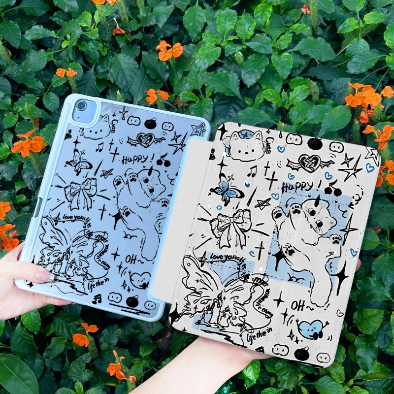 

Смарт-чехол из искусственной кожи Kitten Butterfly для iPad Pro 11 2022 Ipad Mini6 8,3 Ipad 2017 2018 9,7 дюйма 10,2 9 8 7 съемный чехол