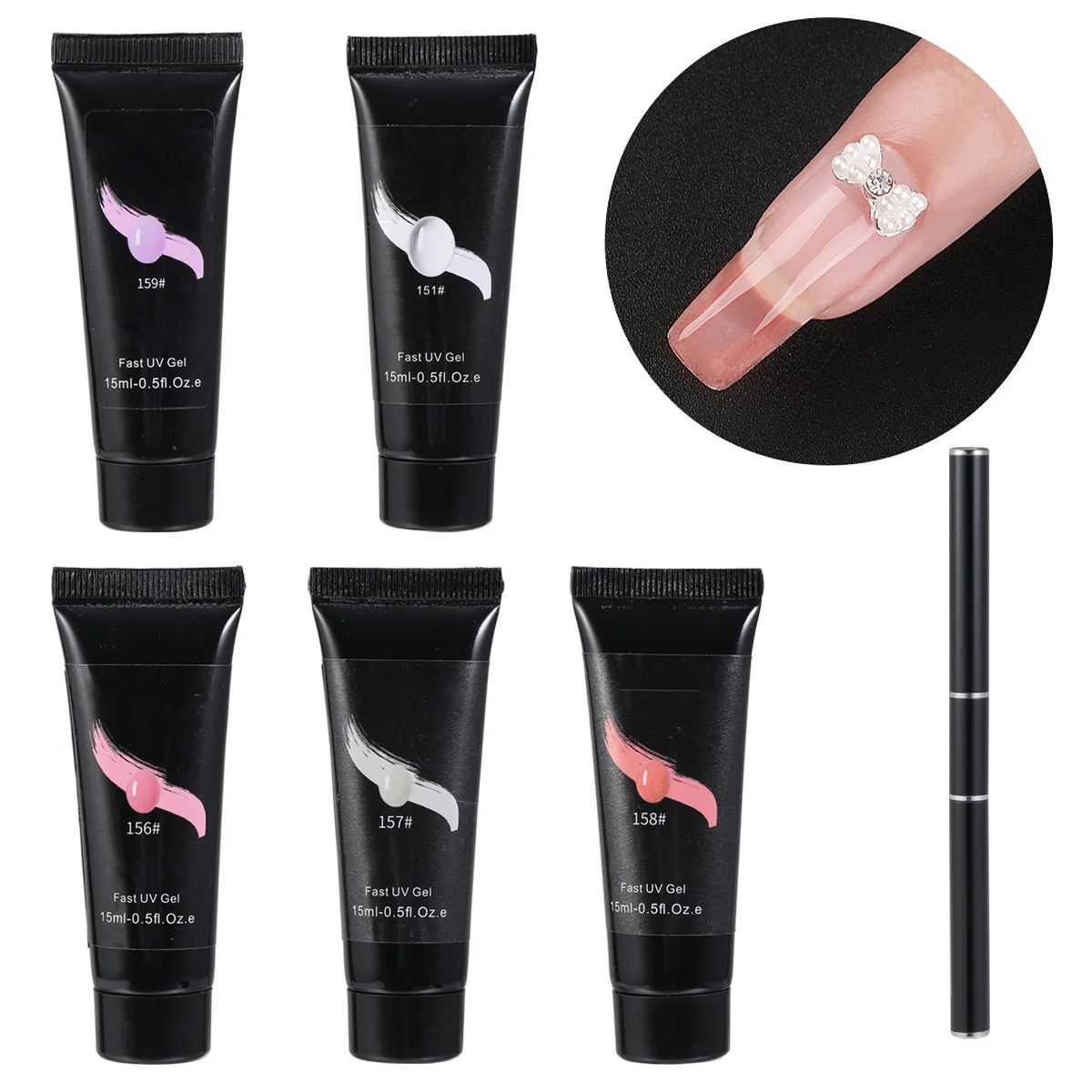 

5Pcs Uv Nail Gel Kit Natural Material Safe Fast Drying Adhesive Resin for Professional Manicure Nail Art Design