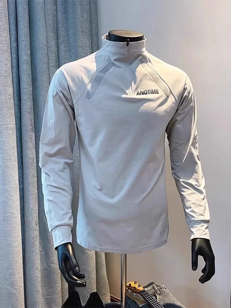 

High-End Zipper Long Sve f-High Collar T-irt Men's Spring Autumn Qui Dry Sport Sweatirt Jaet Modern Sle Casua...