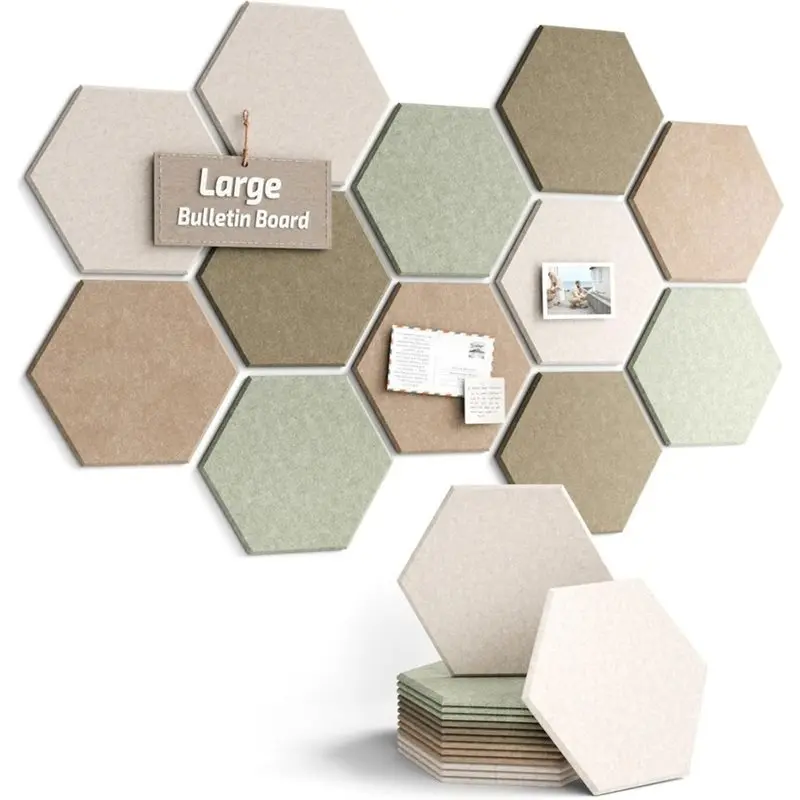 B08B-Cork Board Alternative With 60 Adhesive Tabs-12-Pack Hexagon Felt Bulletin Board Tiles For Notes, Photos And Reminders