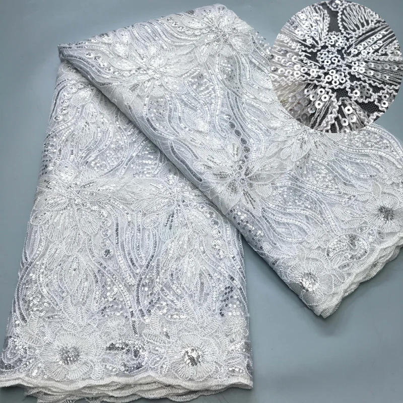 Luxury French Sequined Lace Fabric Tulle 5Yard African Mesh Lace Fabric 2024 High Quality Nigerian Wedding Dress for Women A3966