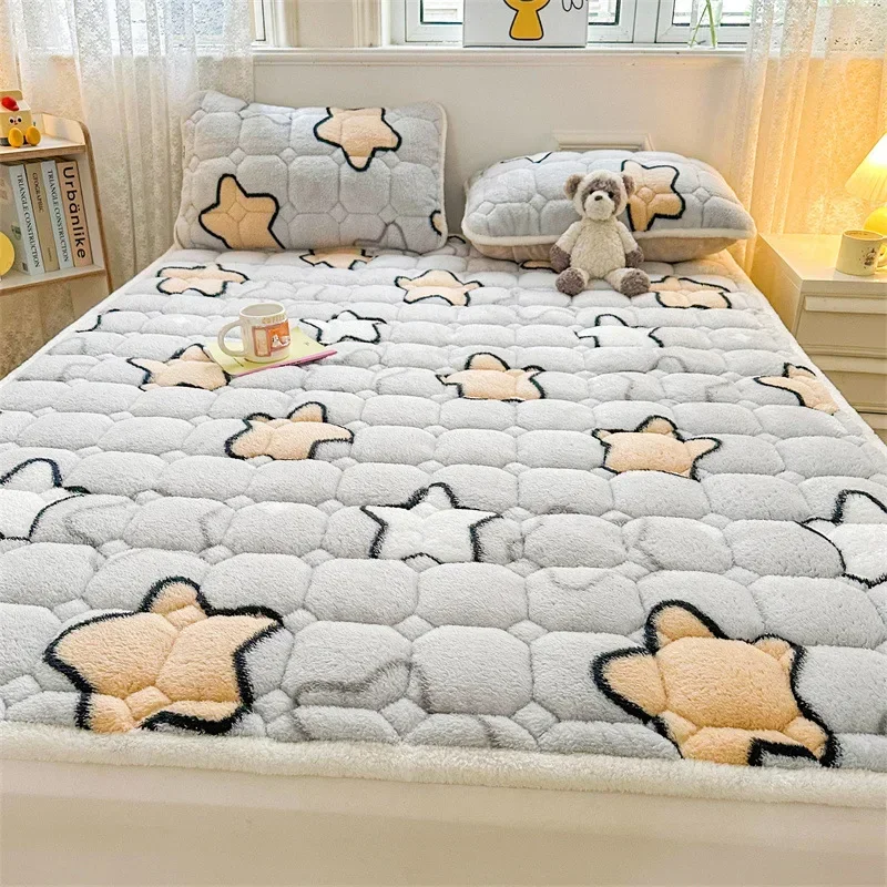 

Winter Thickened Milk Velvet Mattress Toppers Dormitory Single Bed Soft Thin Mat Cartoon Cute Warm Mattress Cover Bedspread