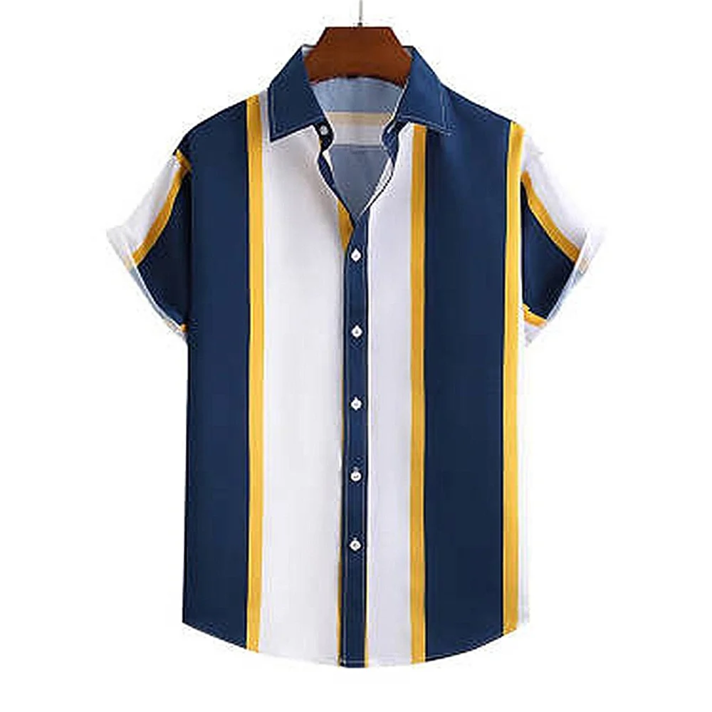 Men\'s 2024 Summer New Shirt 3D Digital Printing Casual Fashion Striped Shirt Thin Beach Oversized Daily Vacation Tops Clothing