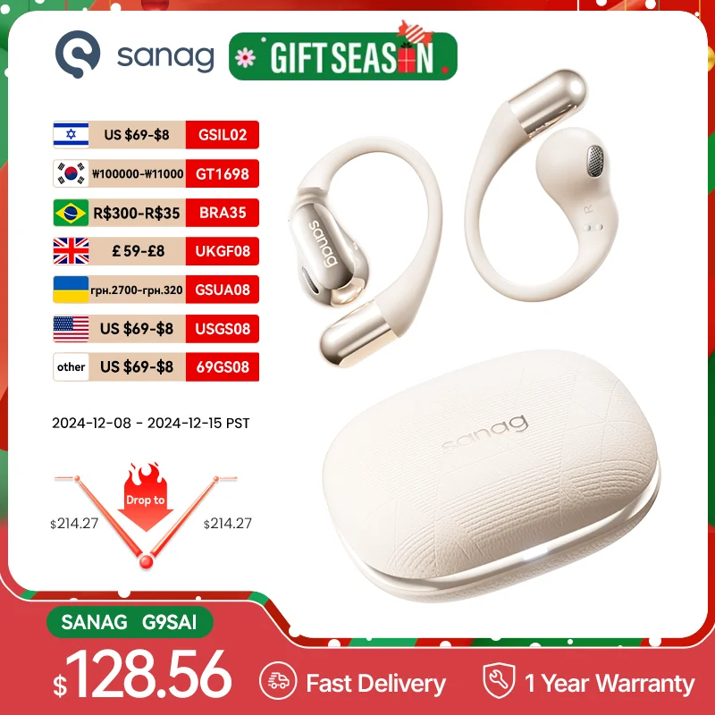 Sanag G9SAI Bluetooth Earphone Simultaneous Interpretation 40H Translation Headphones Active Noise Cancellation IPX4  Ear Hook