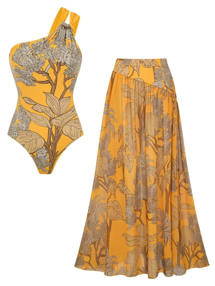 

Ретро-бикини с принтом, модный раздельный купальник и накидка с юбкой, облегающий женский комплект с завязками, летний пляжный, роскошный, элегантный