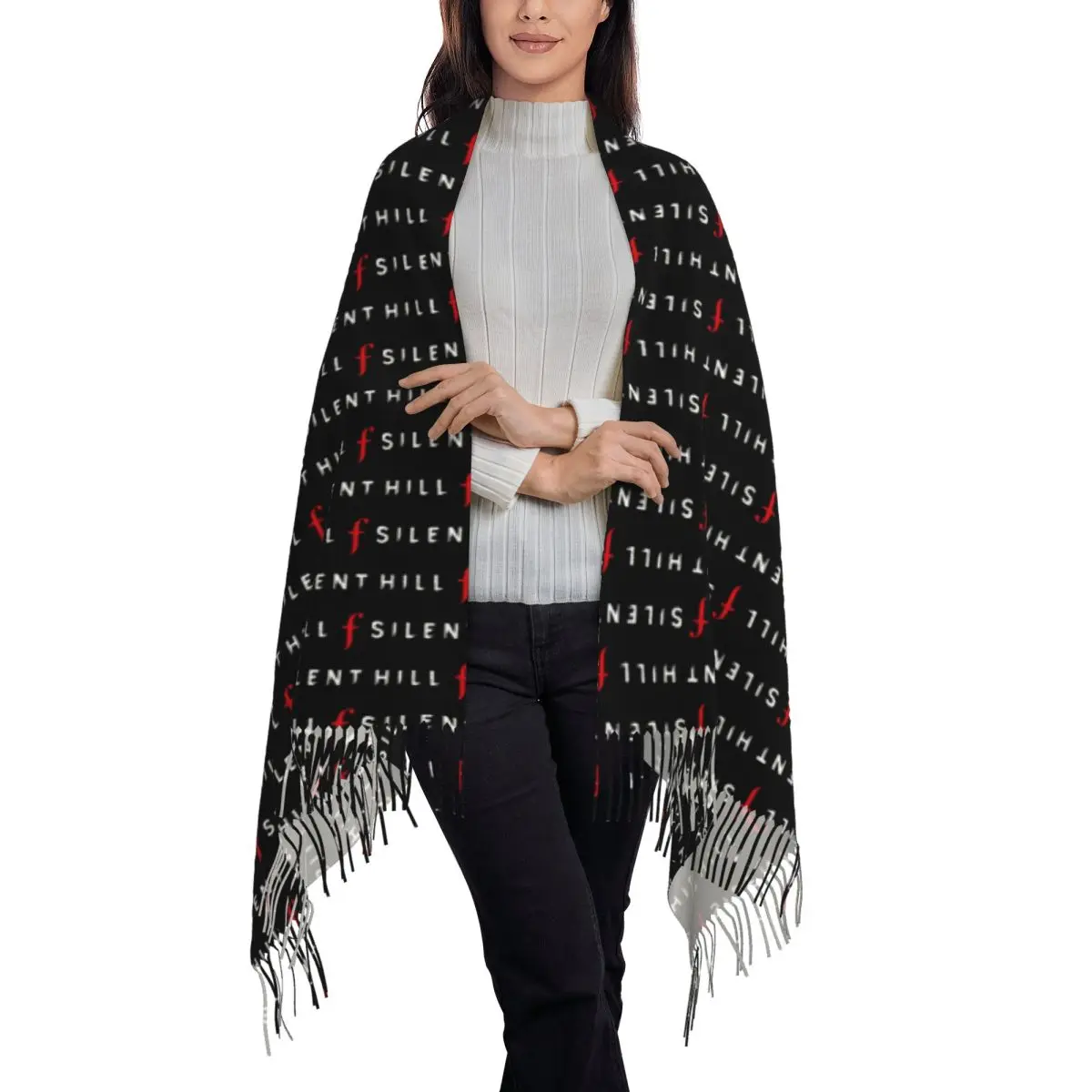 Silent Hill F Video Game Horror Logo Scarf Tassel Scarves for Women Soft Warm Shawls and Wraps Large Fall Winter Shawl Wrap