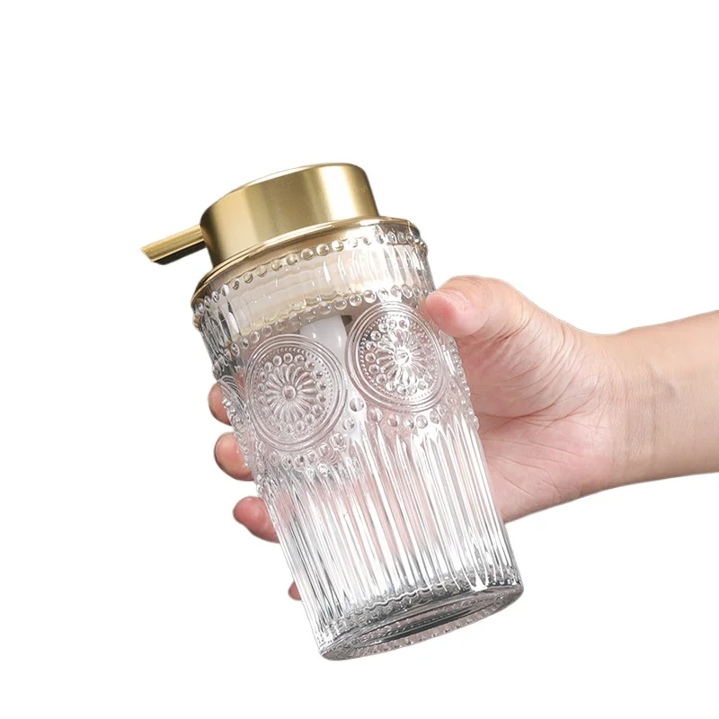 400ml Light Luxury Glass Bubble Bottle Hand Wash Dispensing Bottle Bubble Dispenser Toilet Press Bottle