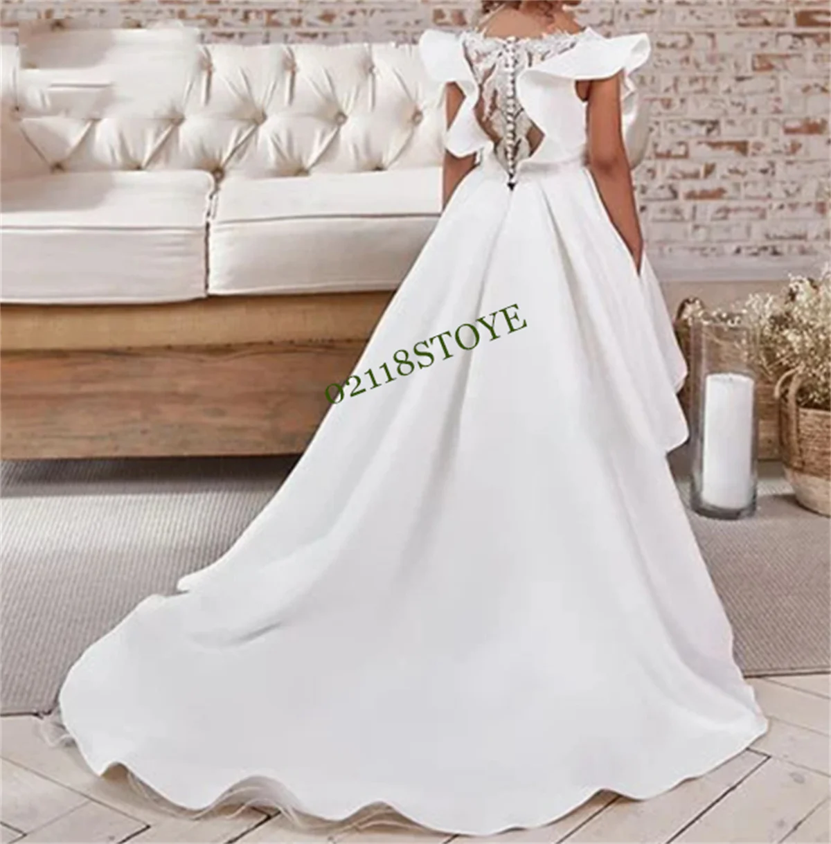 

CustomizedPink Simple Flower Girl Dress Exquisite Party Kids Birthday Knee Length Bow Pleat A-Line Princess Fashin Satin Short D