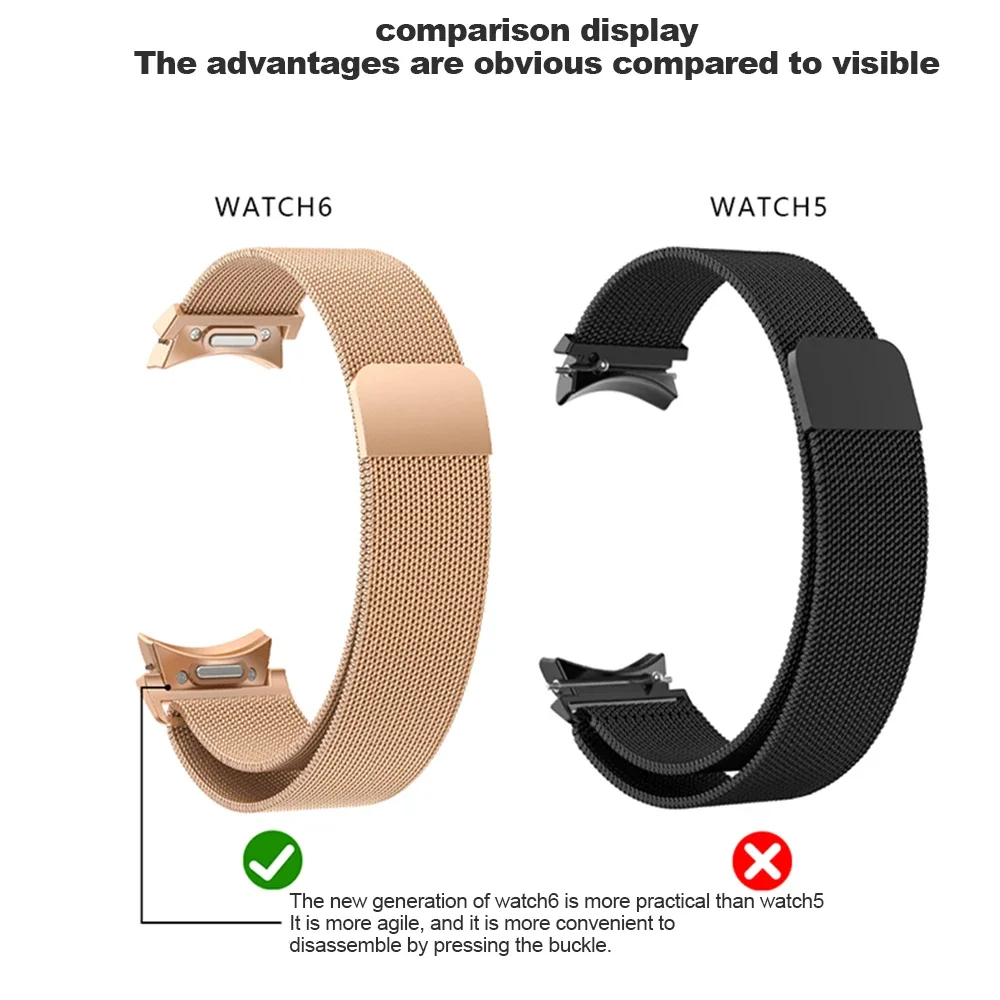 Quick Fit NoGaps Milanese Strap For Samsung Galaxy Watch 6 4 5 40/44mm 6Classic 43/47mm Curved End Band Watch 5Pro 45mm Bracelet