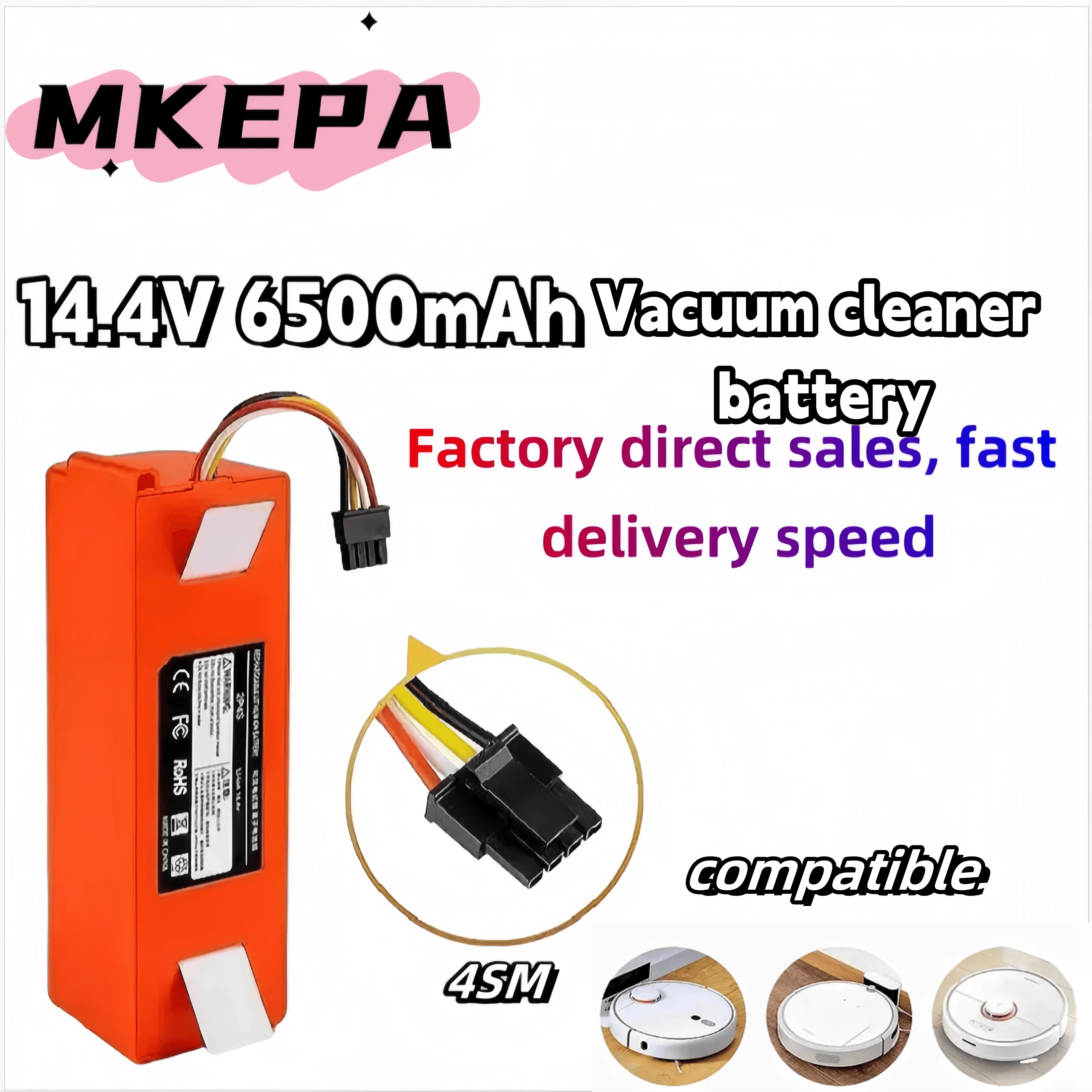 

MKEPA 14.4V 6500mAh lithium-ion battery machine compatible with Xiaomi vacuum cleaner repair parts Roborock S50 S51 S55 level