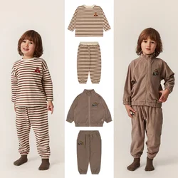 Spring KS Girl Long Sleeve Shirt Stripe T-shirt Sweatshirt Boys Tiger Sweater Pants Suit Kid Jacket Outwear Children Clothes Set